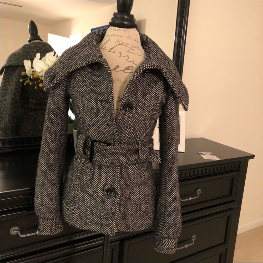H&M Wool Blend Button Pea Coat w Belt